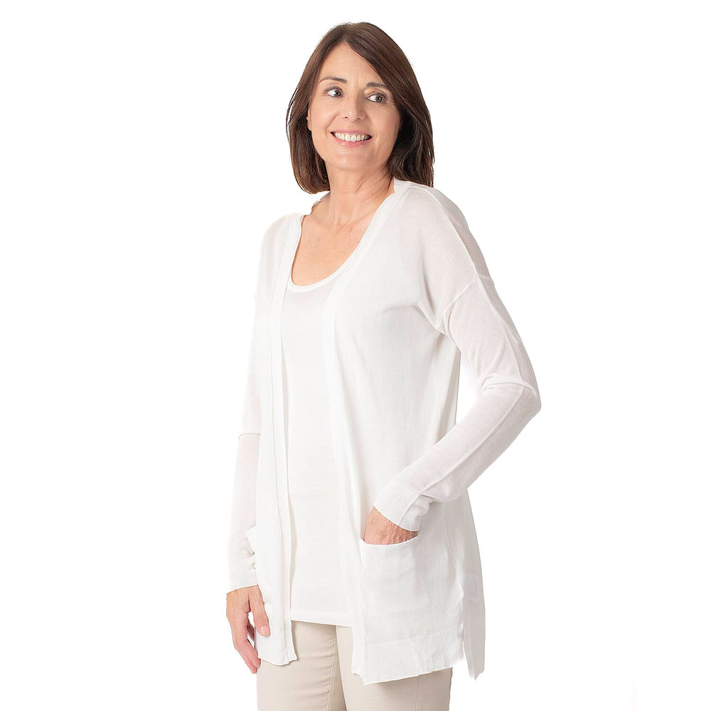 Geox Ladies Fine Gauge Cardigan (Size L) - Off White