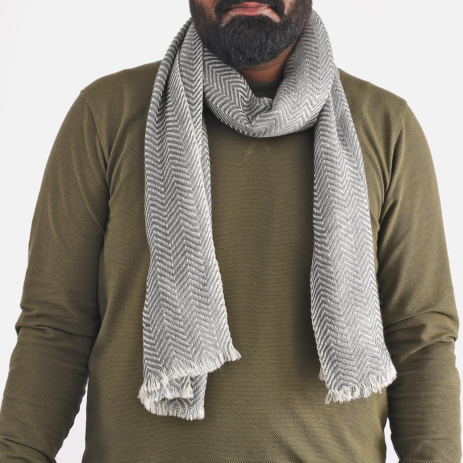 Gift Box with Leather Gloves and Merino Wool Scarf - Black - Grey