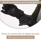 Gift Box with Leather Gloves and Merino Wool Scarf - Black - Grey