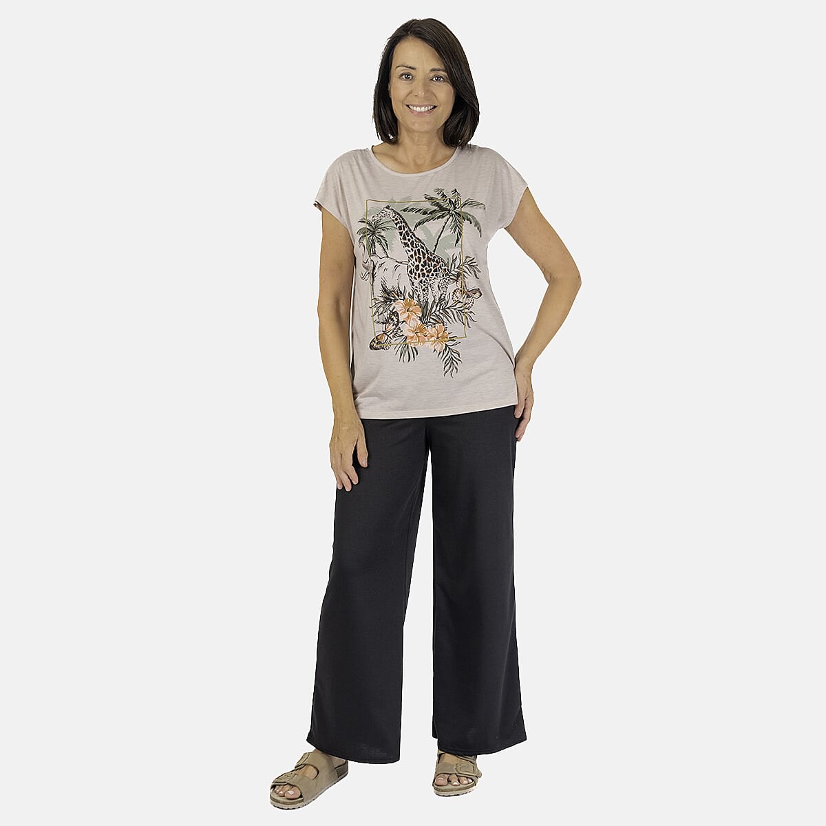 Giraffe Printed T-Shirt (Size 10) - Grey
