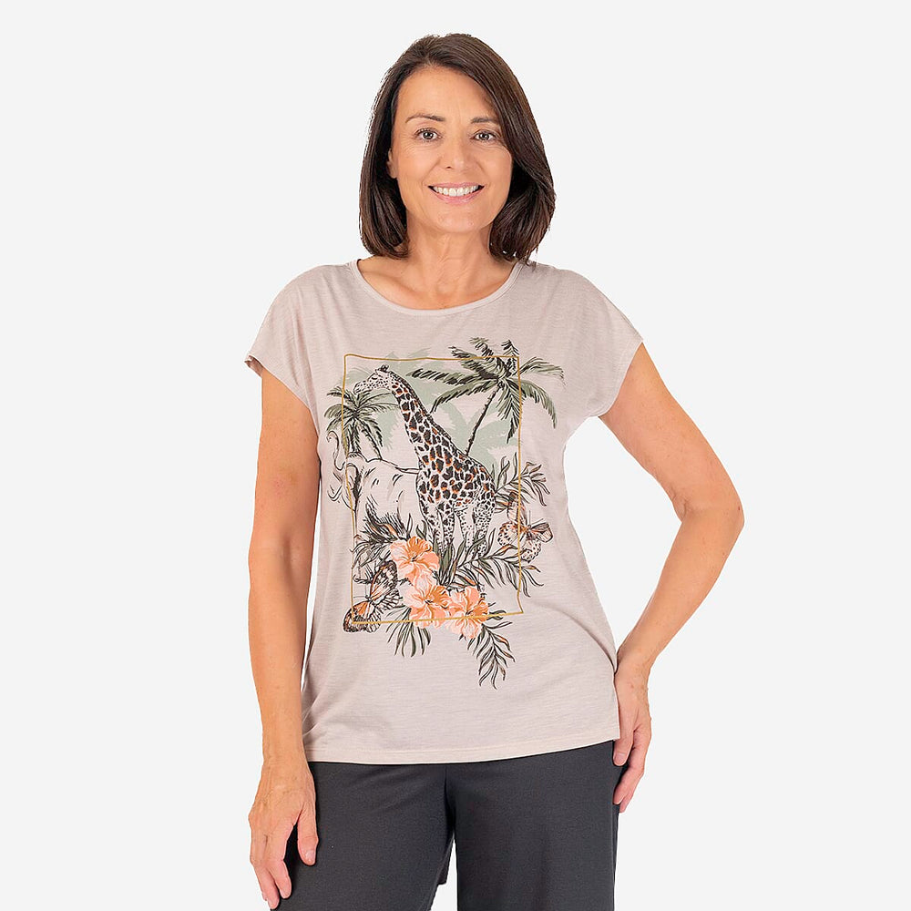 Giraffe Printed T-Shirt (Size 10) - Grey