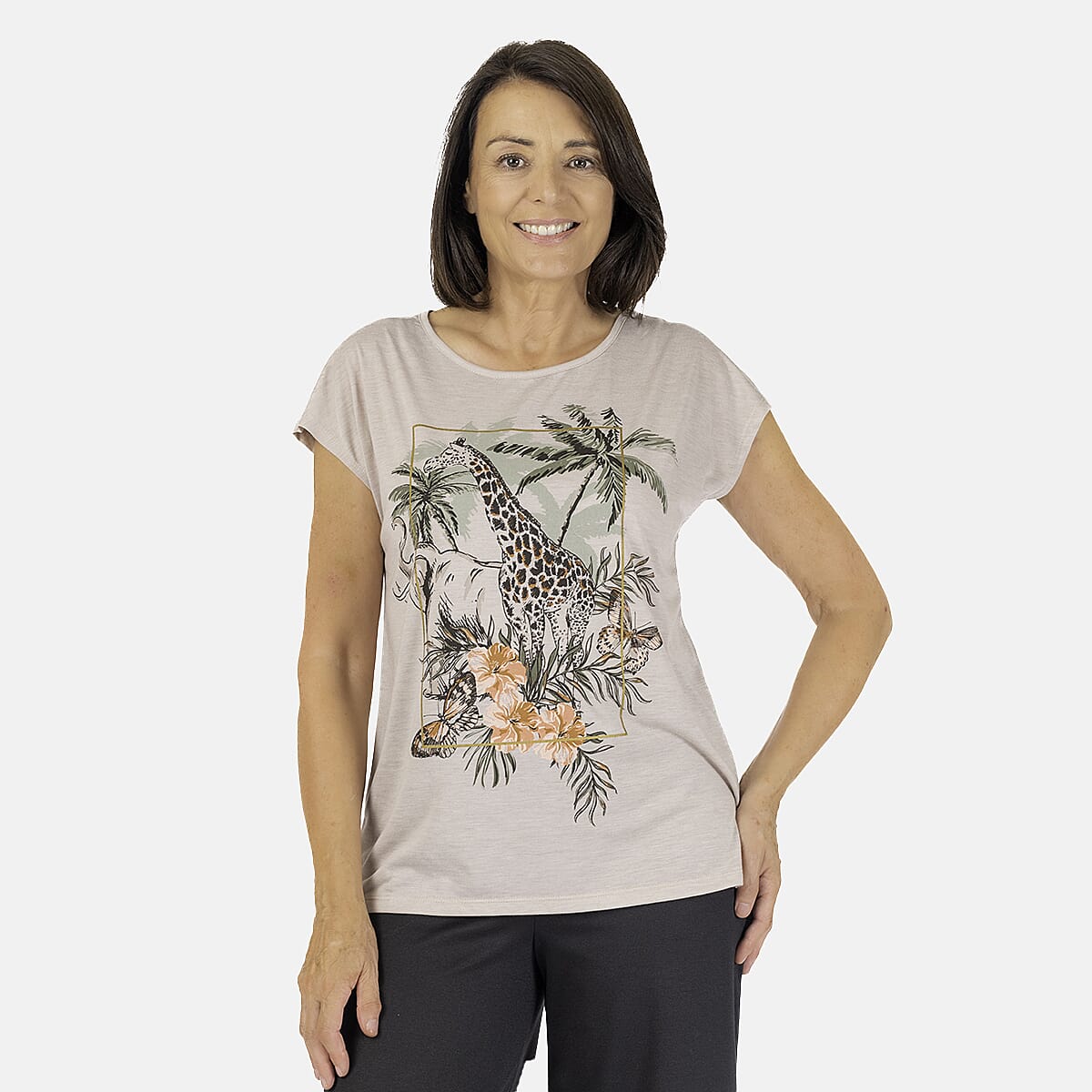 Giraffe Printed T-Shirt (Size 10) - Grey