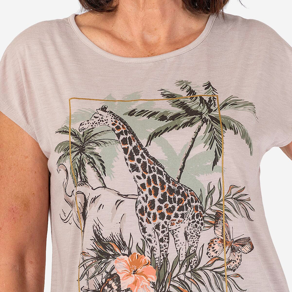 Giraffe Printed T-Shirt (Size 10) - Grey