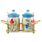 Set of 2 Ceramic Multi Handpainting Pickle Jar with Stand - Blue