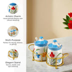 Set of 2 Ceramic Multi Handpainting Pickle Jar with Stand - Blue