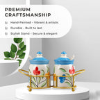 Set of 2 Ceramic Multi Handpainting Pickle Jar with Stand - Blue