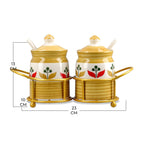 Set of 2 Ceramic Multi Handpainting Pickle Jar with Stand - Yellow