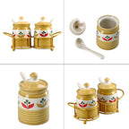 Set of 2 Ceramic Multi Handpainting Pickle Jar with Stand - Yellow