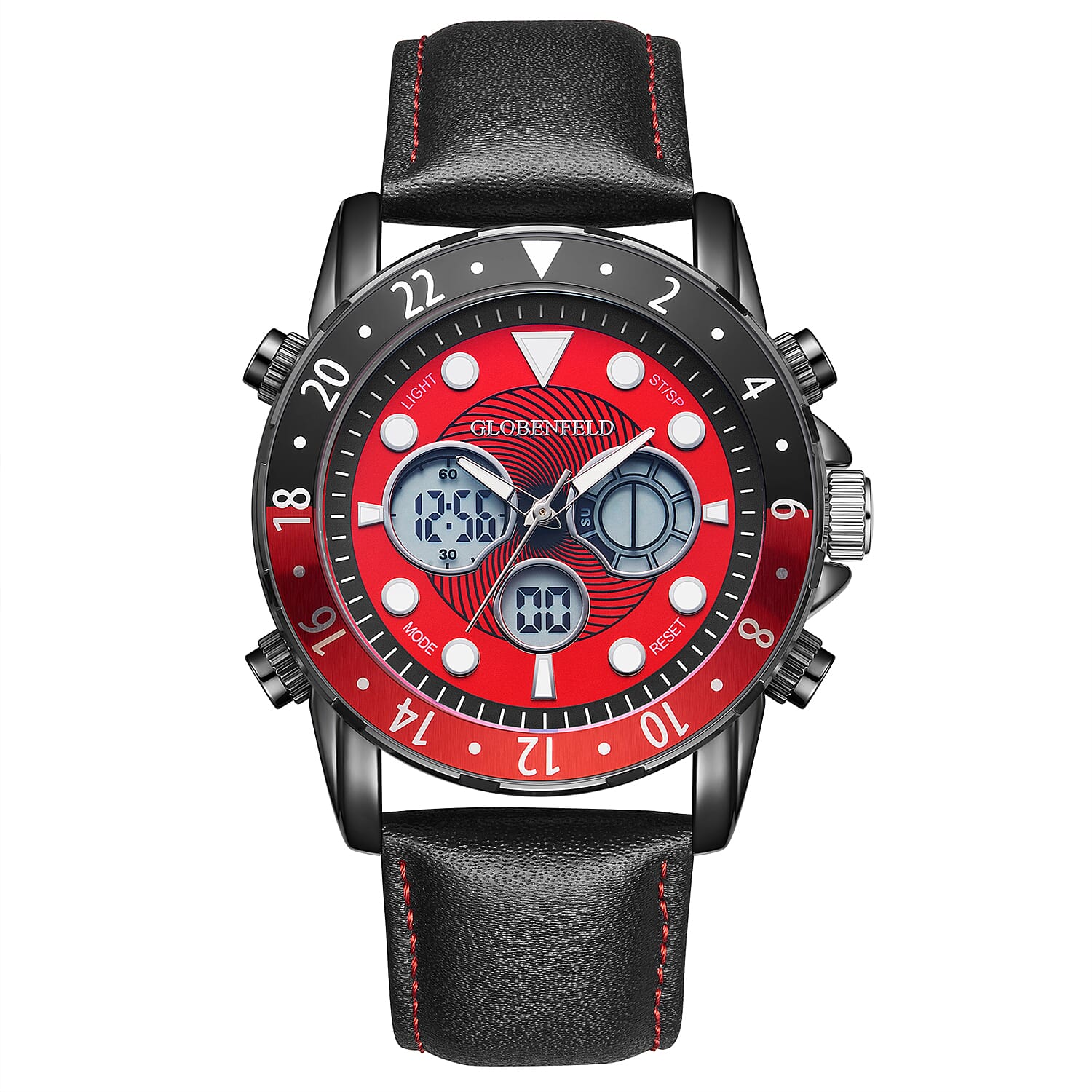 Globenfeld Limited Edition Mirage Mens Watch - 3ATM Water Resistancy With Leather Strap 5 Year Warranty - Red