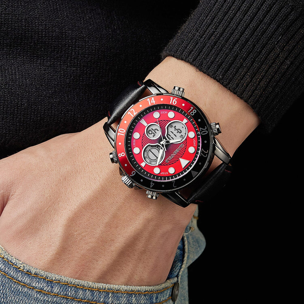 Globenfeld Limited Edition Mirage Mens Watch - 3ATM Water Resistancy With Leather Strap 5 Year Warranty - Red