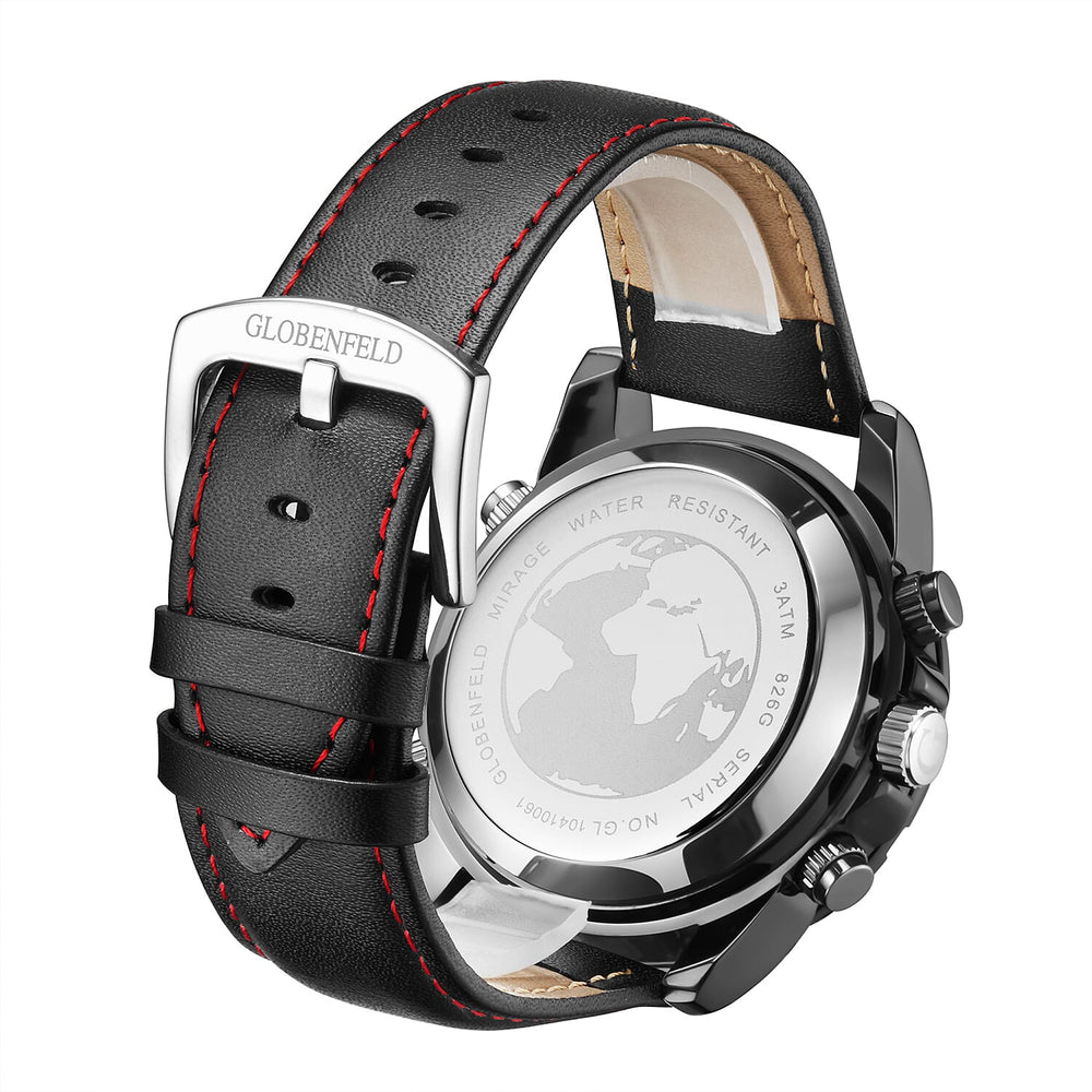 Globenfeld Limited Edition Mirage Mens Watch - 3ATM Water Resistancy With Leather Strap 5 Year Warranty - Red
