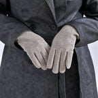 Cashmere Gloves with Rhinestone -Beige