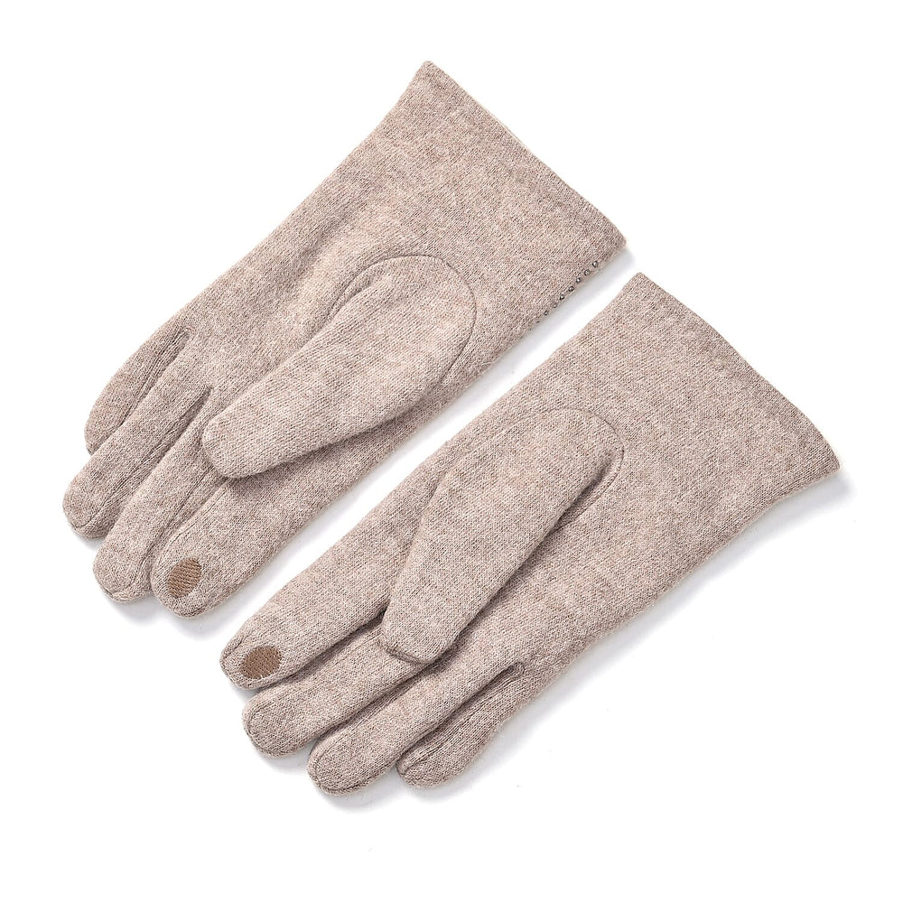Cashmere Gloves with Rhinestone -Beige