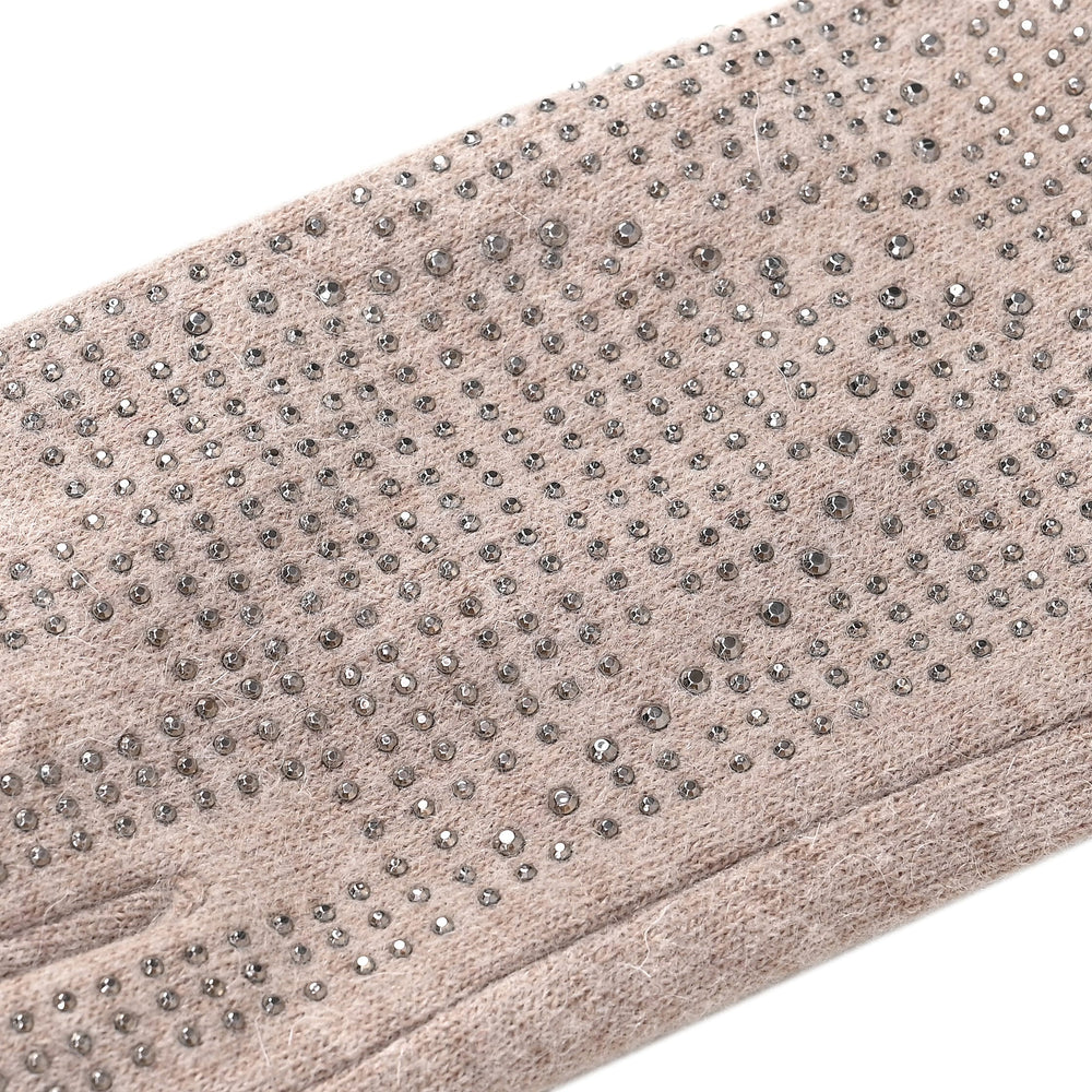 Cashmere Gloves with Rhinestone -Beige