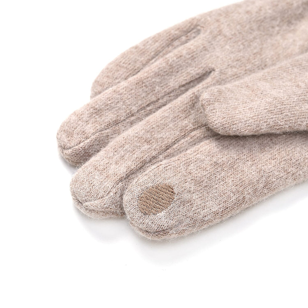 Cashmere Gloves with Rhinestone -Beige