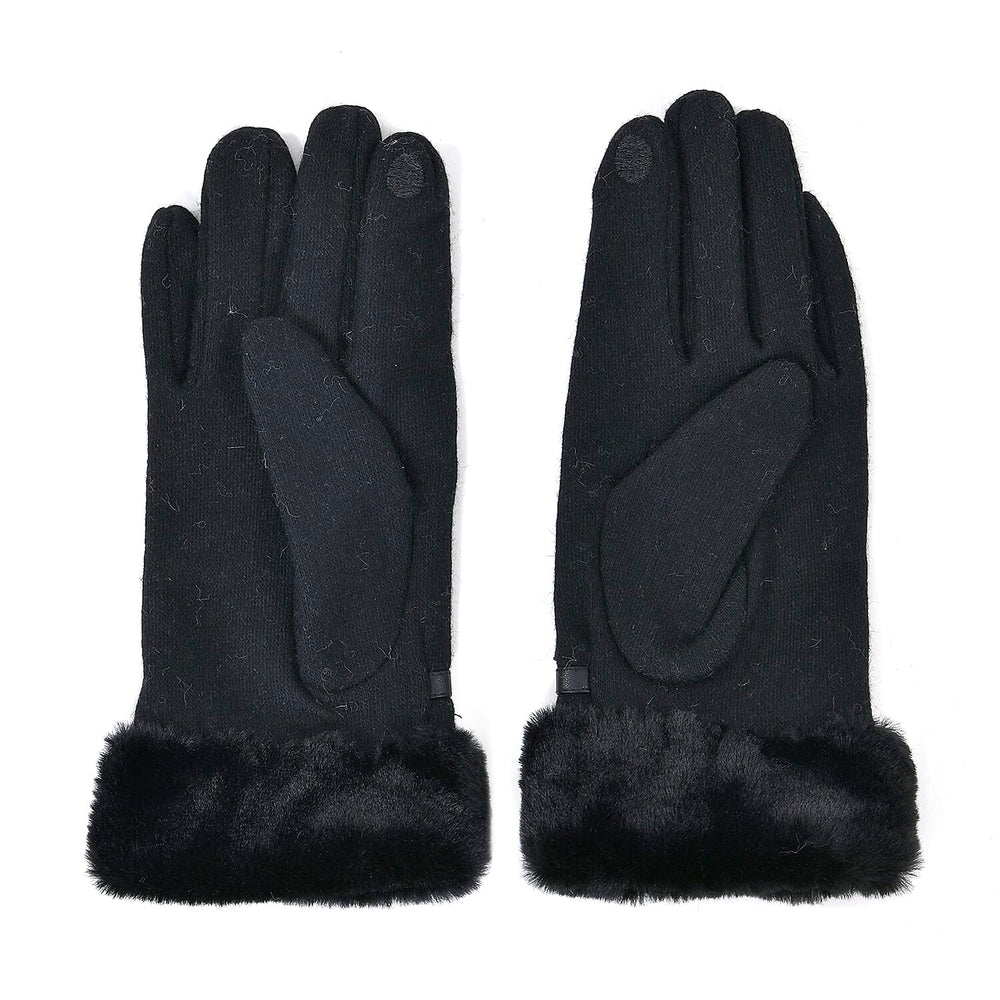 Luxurious 70% Cashmere Gloves with Faux Fur Trim- Black