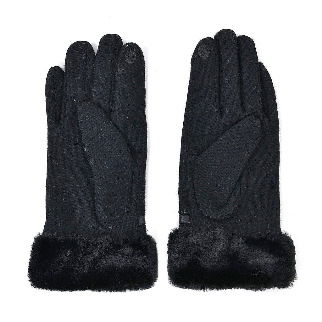 Luxurious 70% Cashmere Gloves with Faux Fur Trim- Black