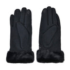 Luxurious 70% Cashmere Gloves with Faux Fur Trim- Black