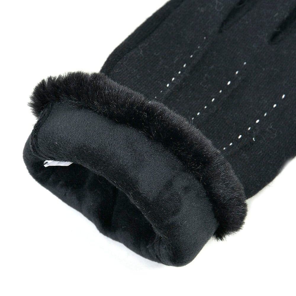 Luxurious 70% Cashmere Gloves with Faux Fur Trim- Black