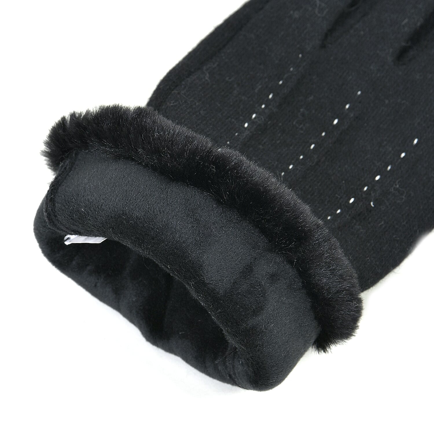 Luxurious 70% Cashmere Gloves with Faux Fur Trim- Black
