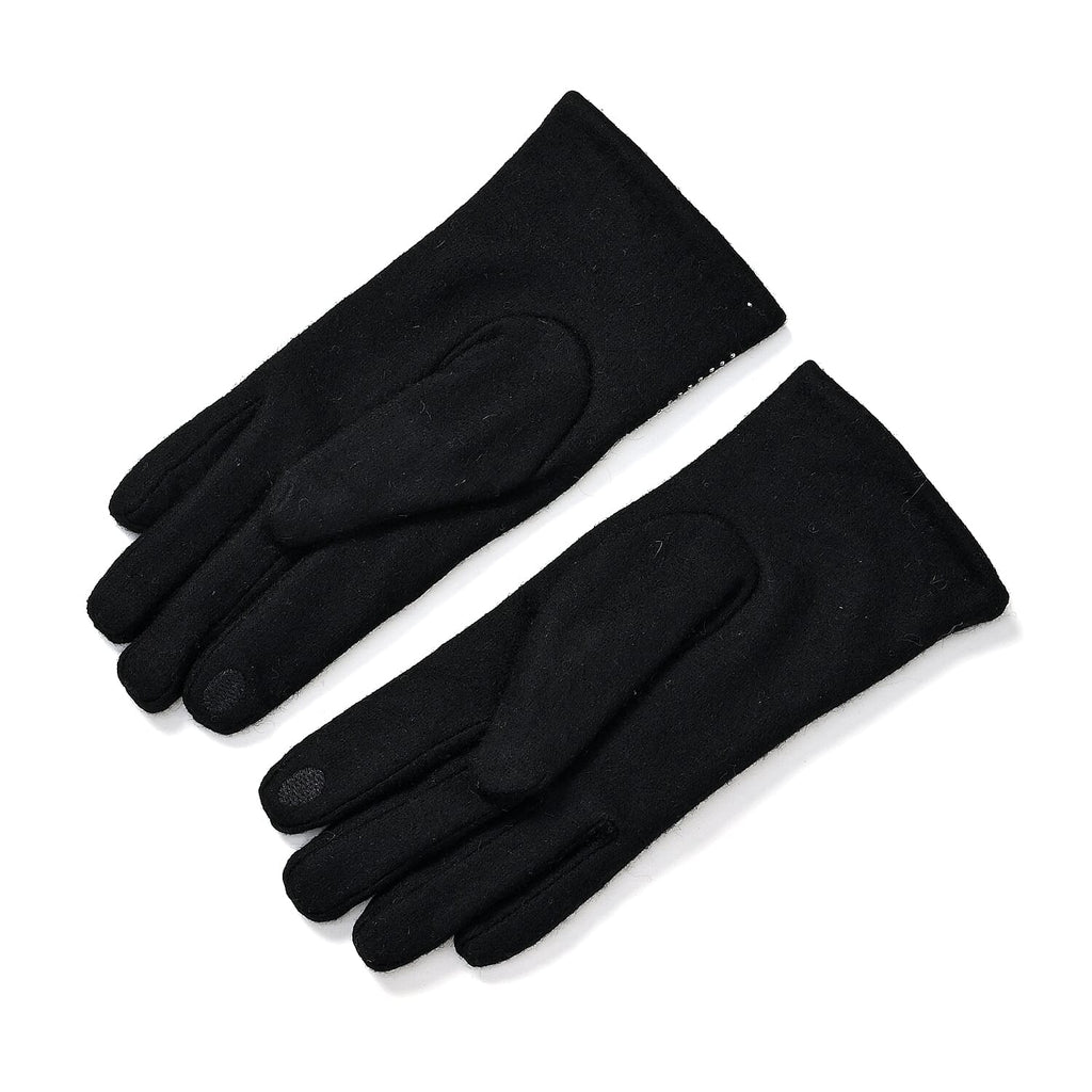 Cashmere Gloves with Rhinestone -Black
