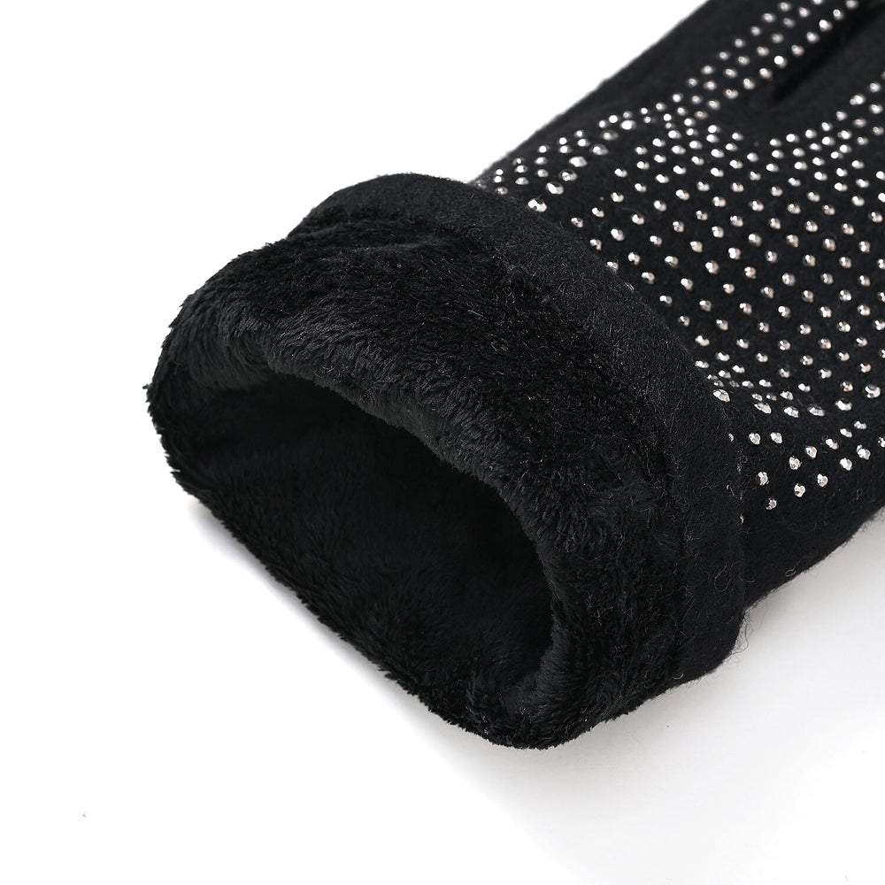 Cashmere Gloves with Rhinestone -Black