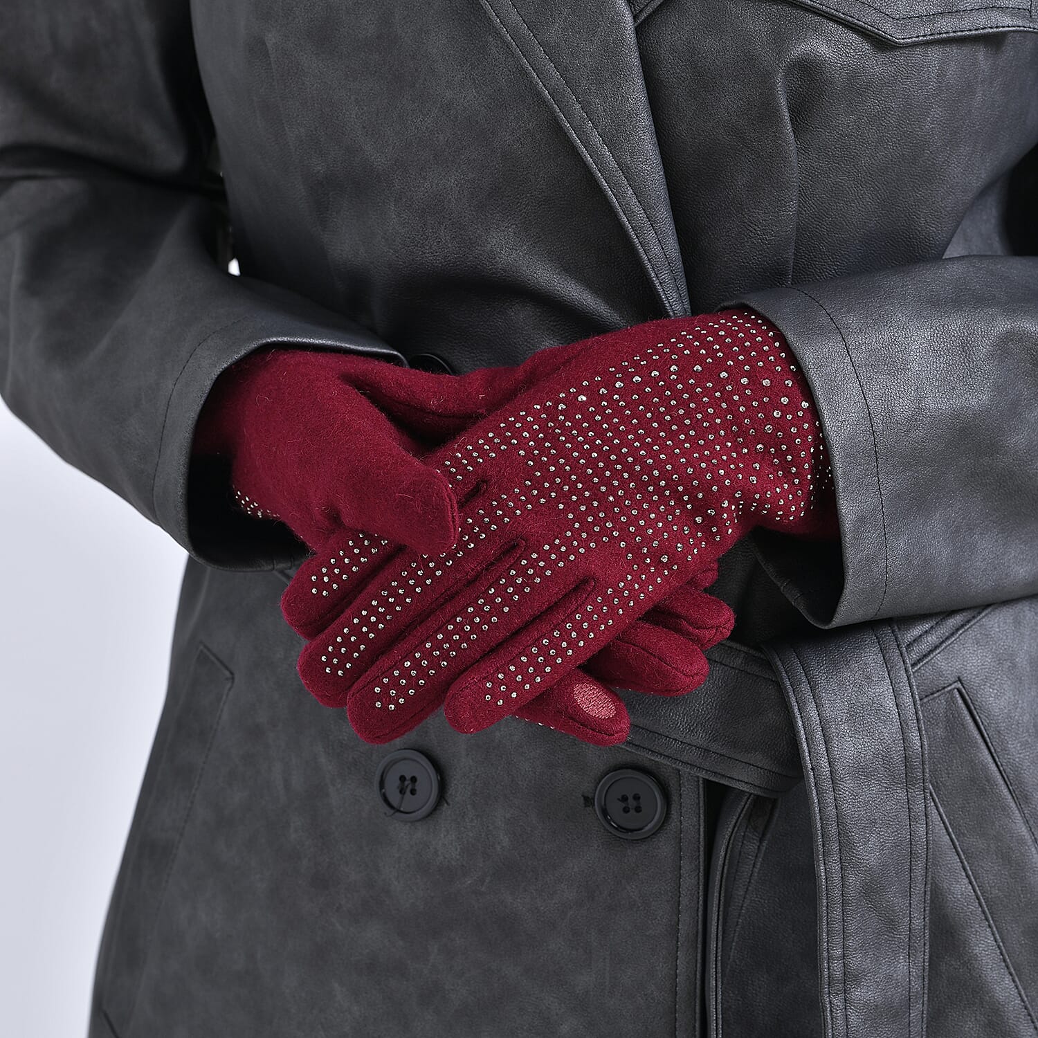 Cashmere Gloves with Rhinestone- Fuchsia