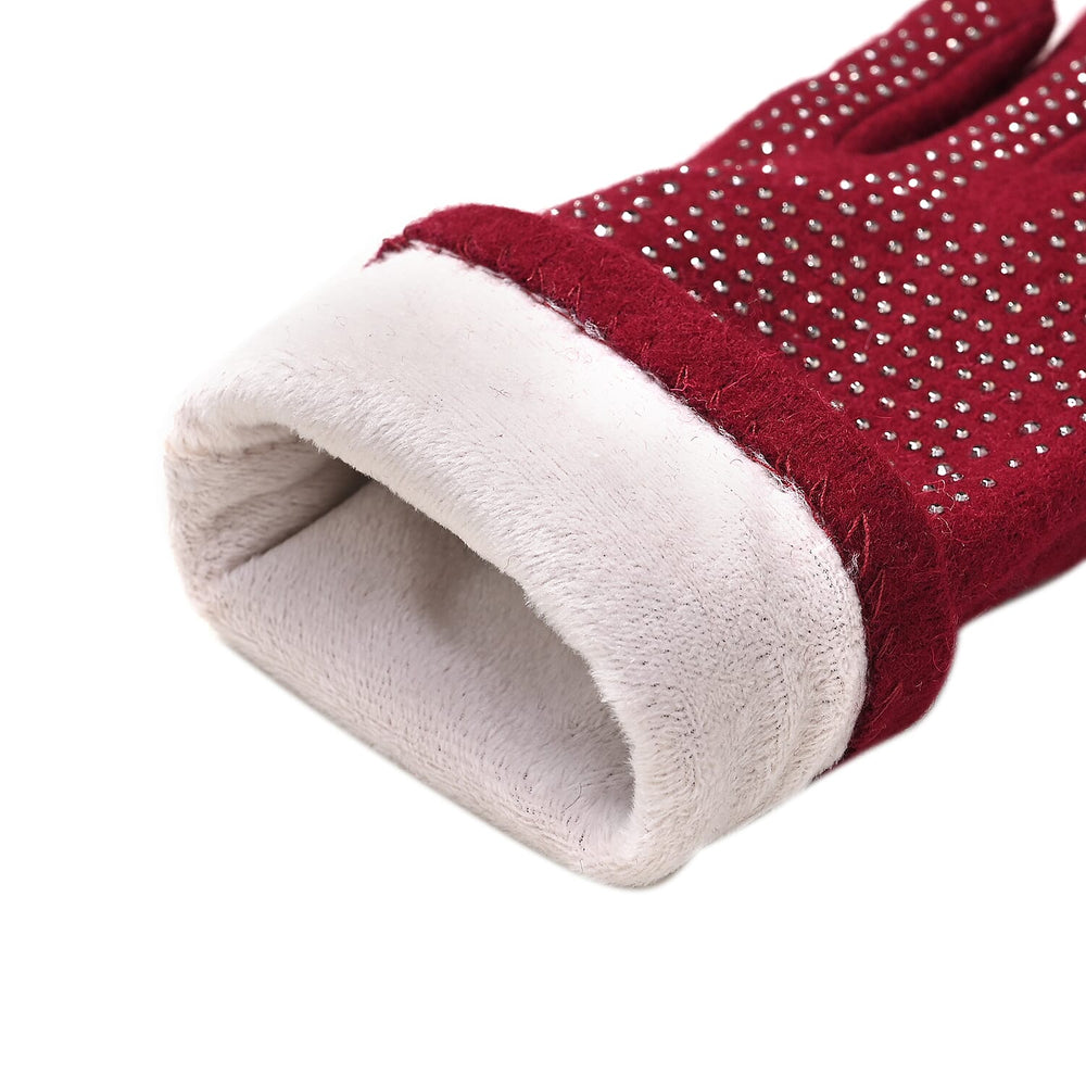 Cashmere Gloves with Rhinestone- Fuchsia