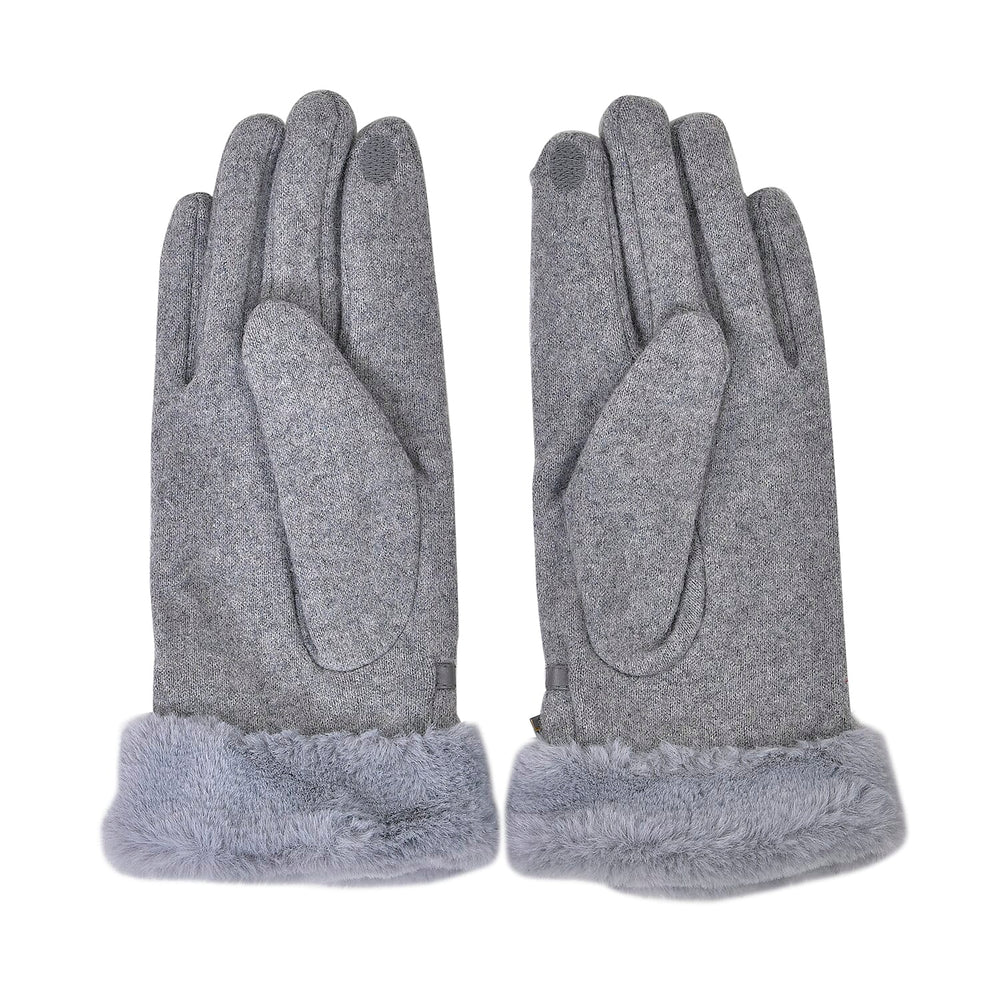 Luxurious 70% Cashmere Gloves with Faux Fur Trim - Grey