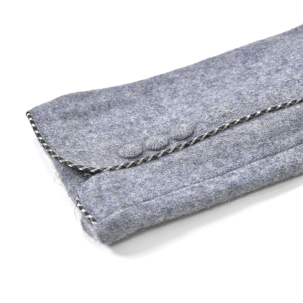 Luxury Cashmere Wool Gloves With Button Detailing and Fleece Lining - Grey