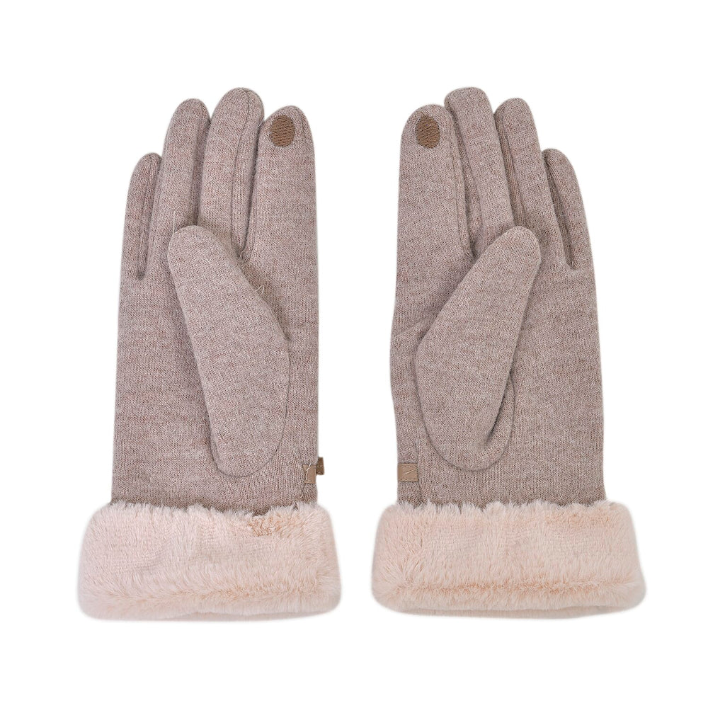 Luxurious 70% Cashmere Gloves with Faux Fur Trim- Khaki