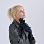 Cashmere Gloves with Rhinestone - Navy