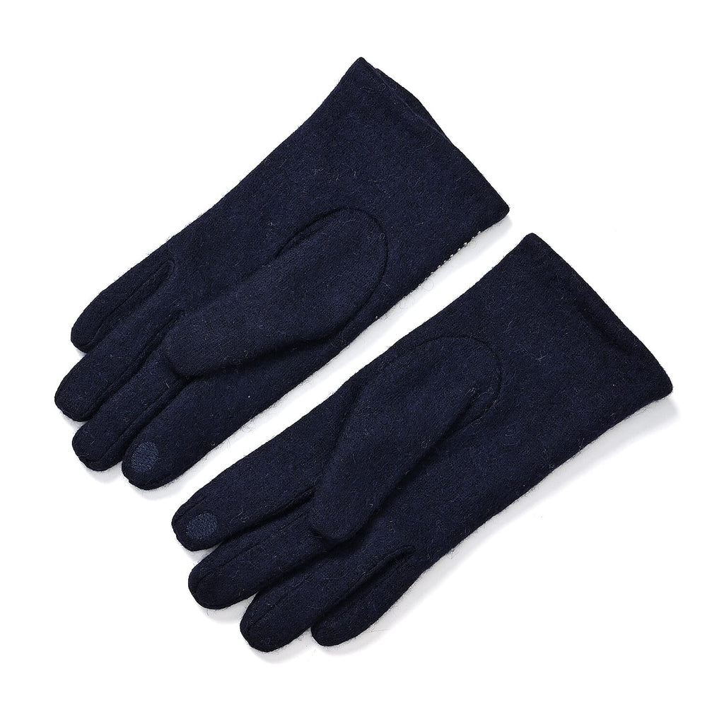Cashmere Gloves with Rhinestone - Navy