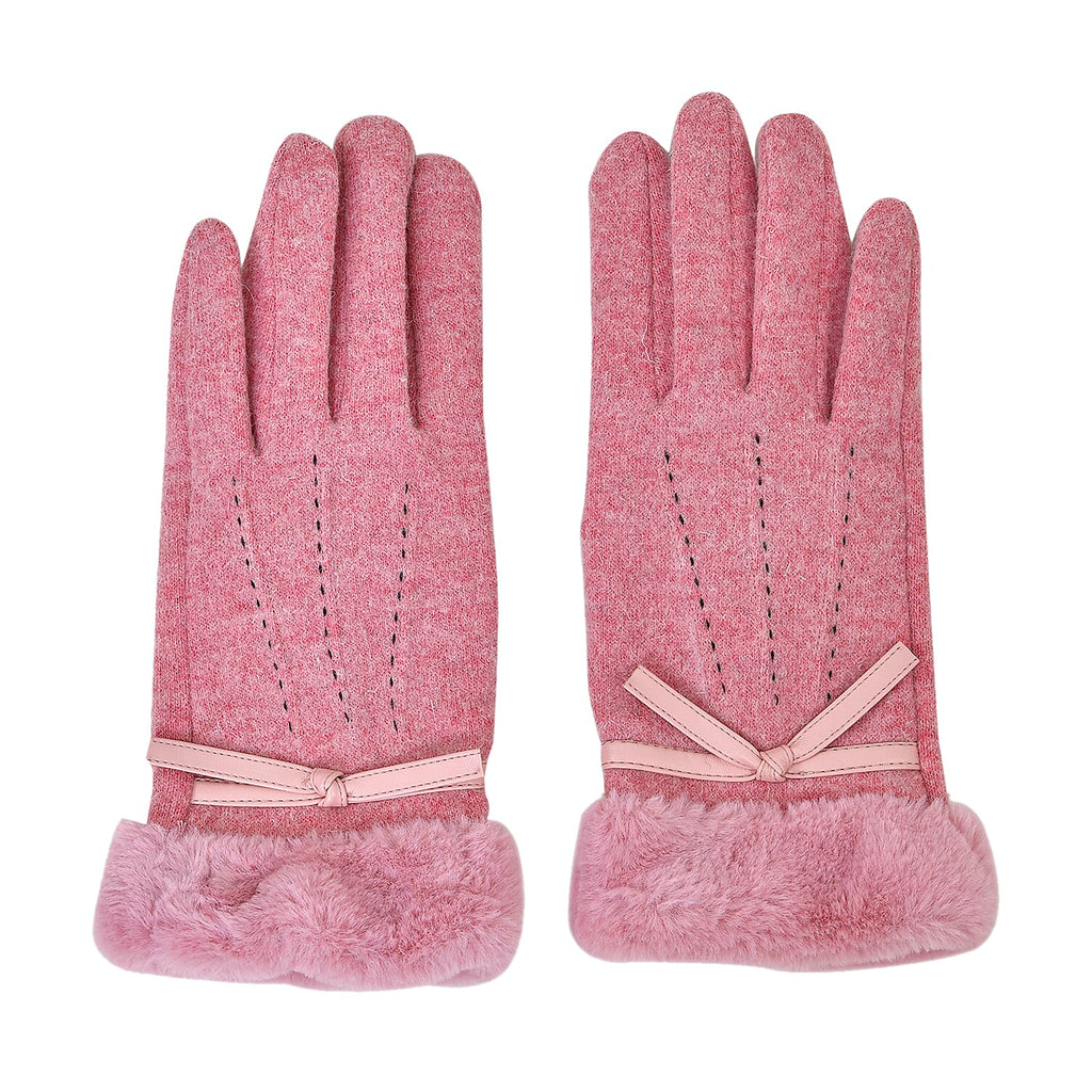 Luxurious 70% Cashmere Gloves with Faux Fur Trim - Pink