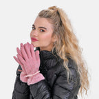 Luxurious 70% Cashmere Gloves with Faux Fur Trim - Pink