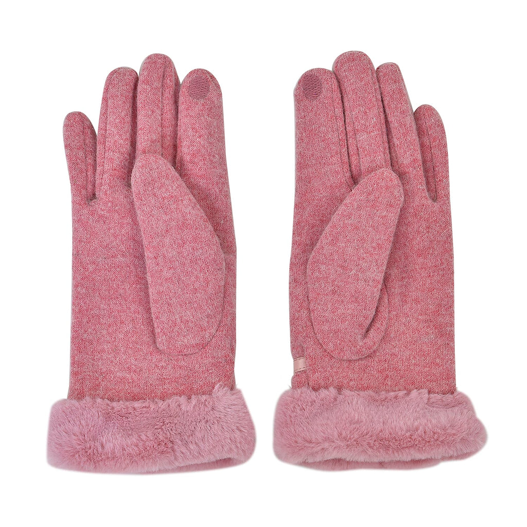 Luxurious 70% Cashmere Gloves with Faux Fur Trim - Pink
