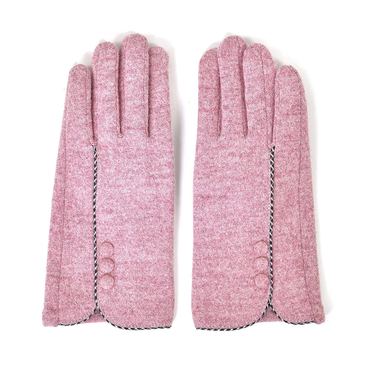 Luxury Cashmere Wool Gloves With Button Detailing and Fleece Lining - Pink