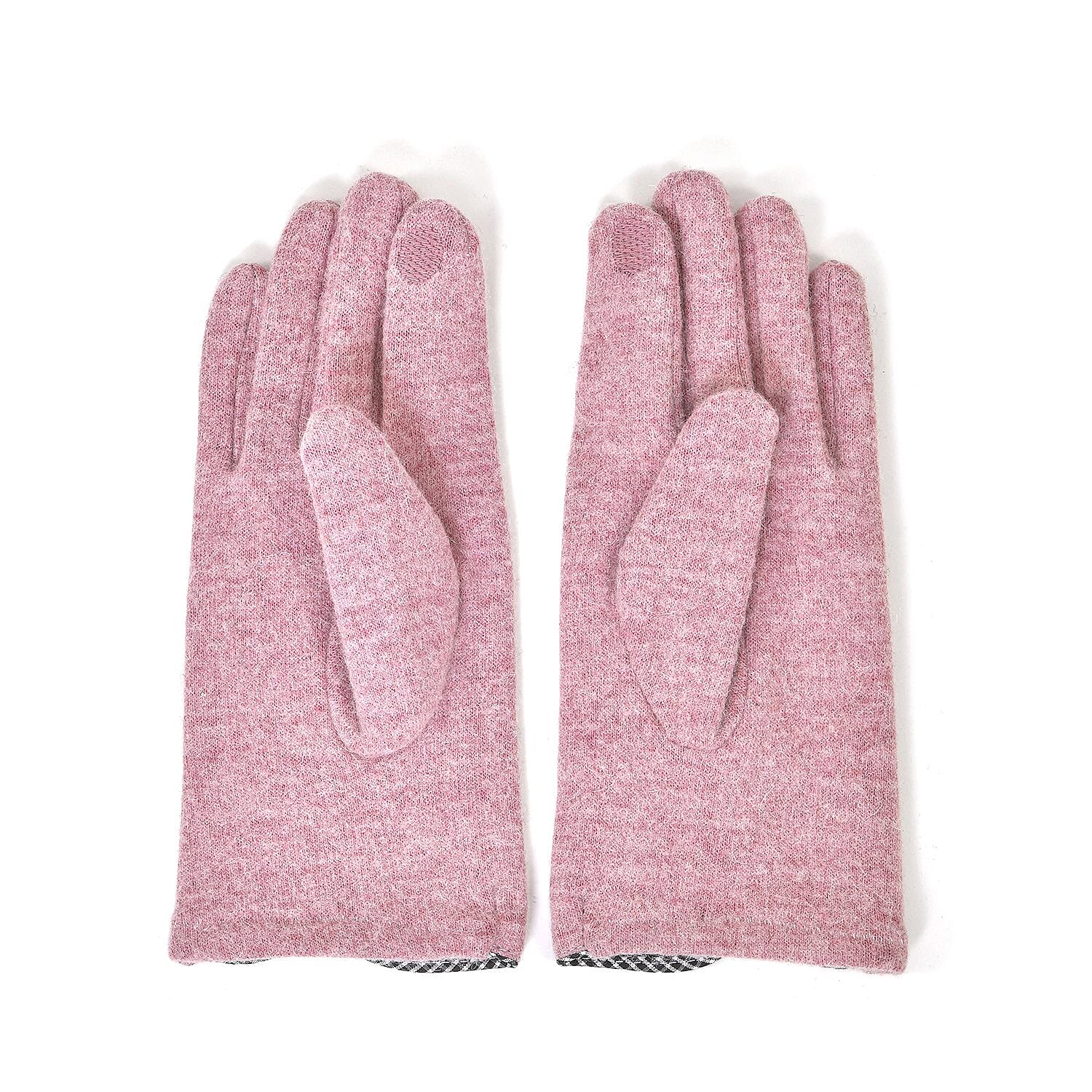 Luxury Cashmere Wool Gloves With Button Detailing and Fleece Lining - Pink