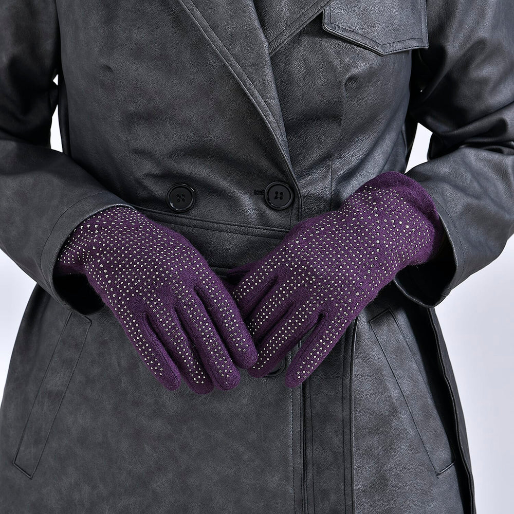 Cashmere Gloves with Rhinestone -Purple & Black