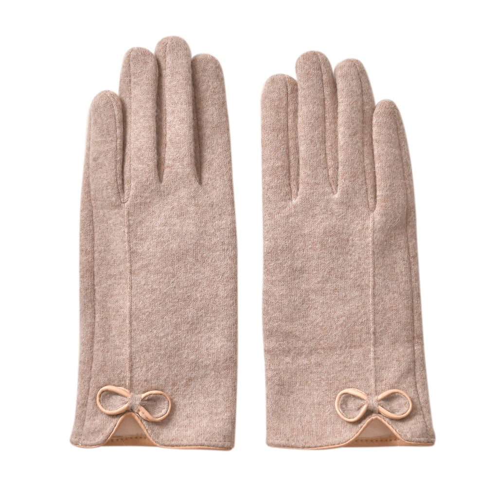 Cashmere Touch Screen Gloves with Decorative Bowknot - Beige