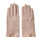 Cashmere Touch Screen Gloves with Decorative Bowknot - Beige
