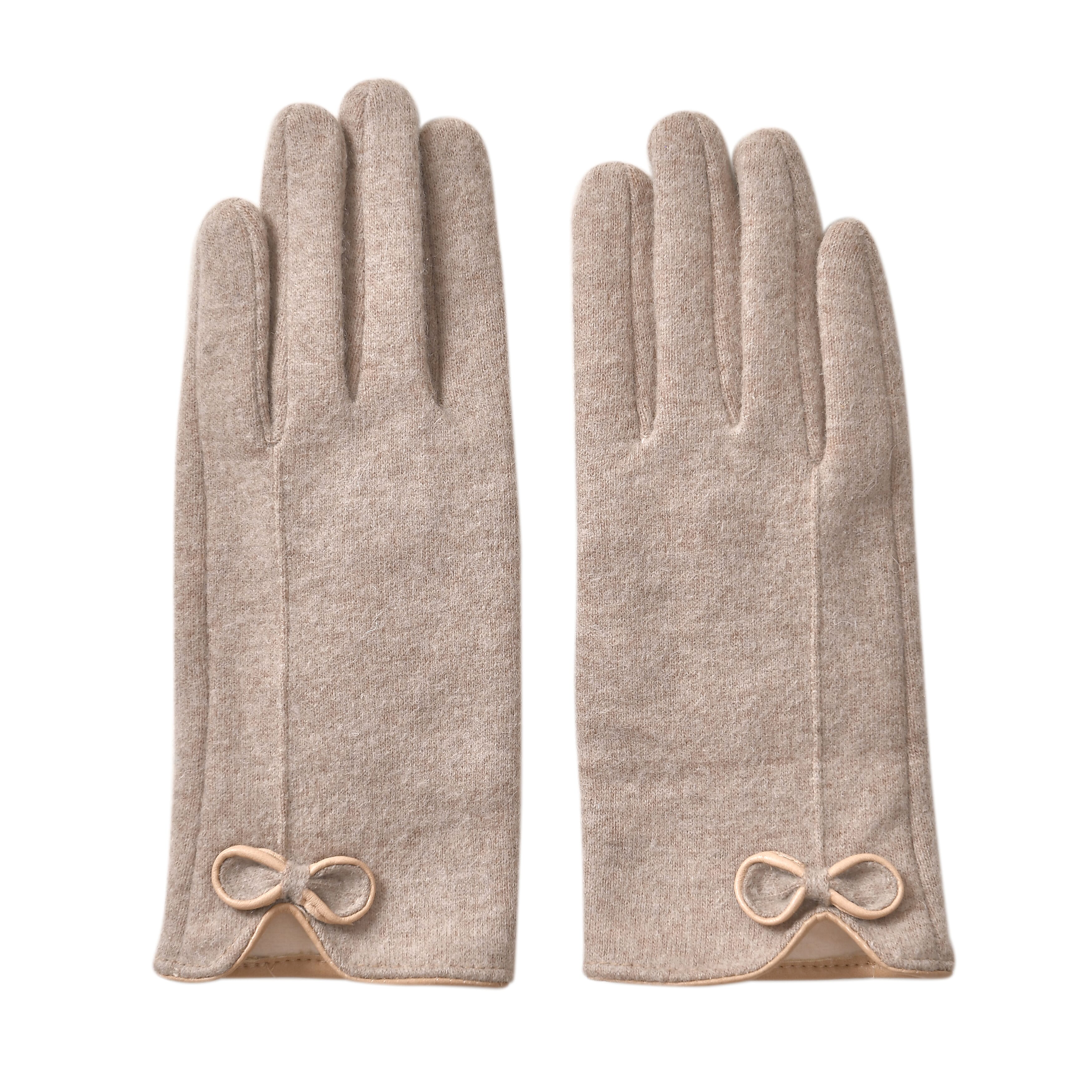 Cashmere Touch Screen Gloves with Decorative Bowknot - Beige