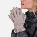 Cashmere Touch Screen Gloves with Decorative Bowknot - Beige