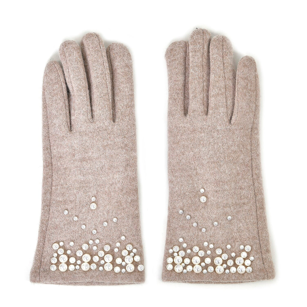 Winter Must-Have - Cashmere Touch Screen Beaded Gloves - Beige