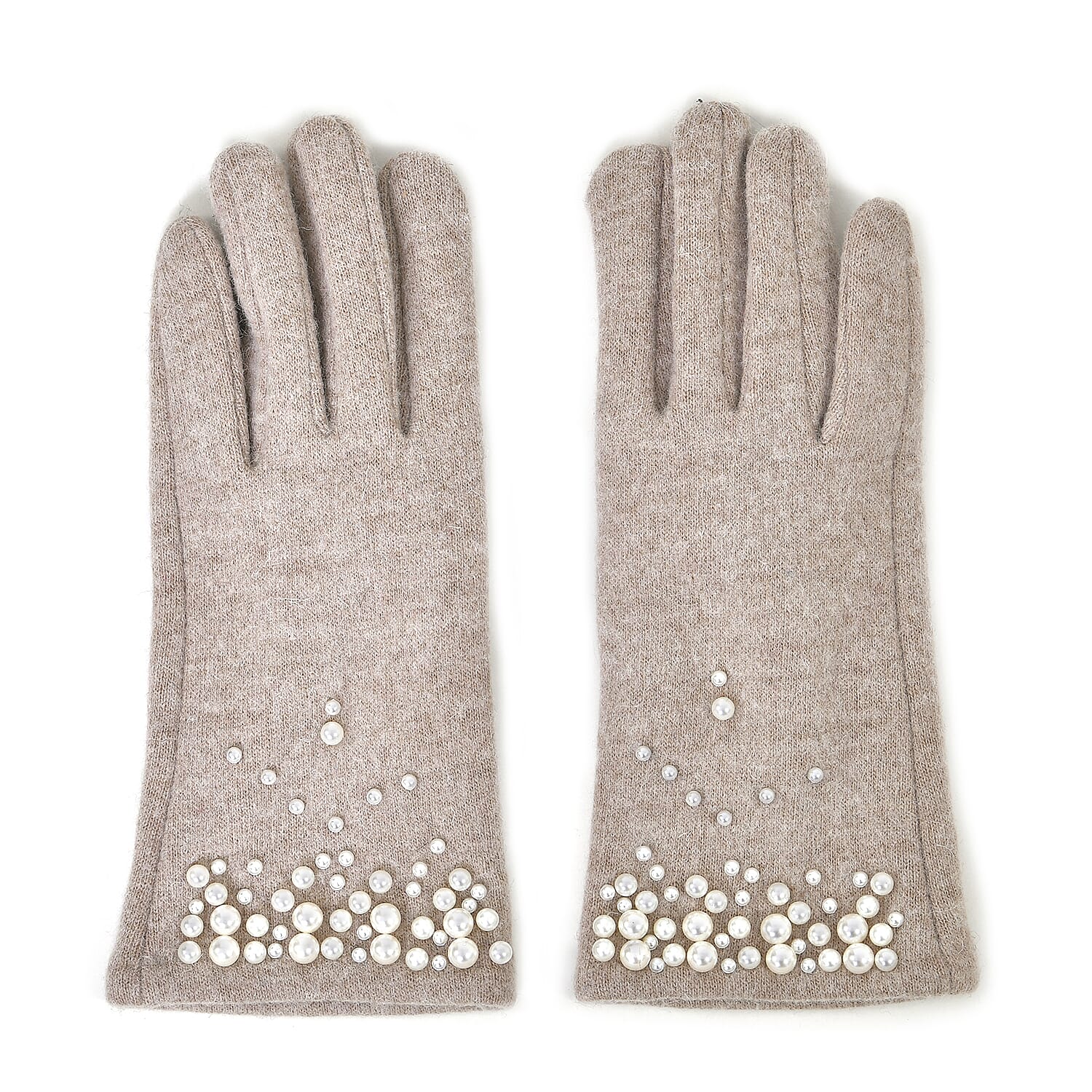 Winter Must-Have - Cashmere Touch Screen Beaded Gloves - Beige