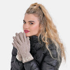Winter Must-Have - Cashmere Touch Screen Beaded Gloves - Beige