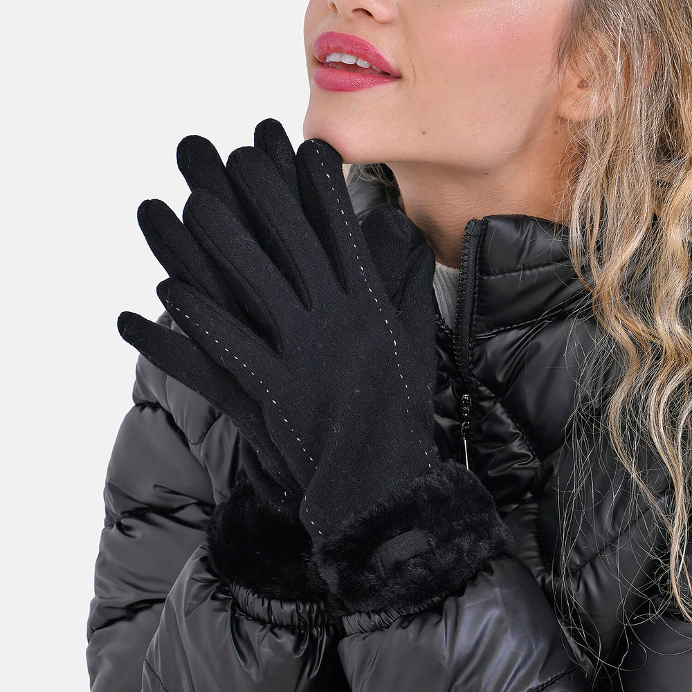 LUXURY GIFT MEGA OFFER- Cashmere Double Layer Gloves with Warm Fleece Interior & Faux Fur Trim (Touch Screen Usable)- Black