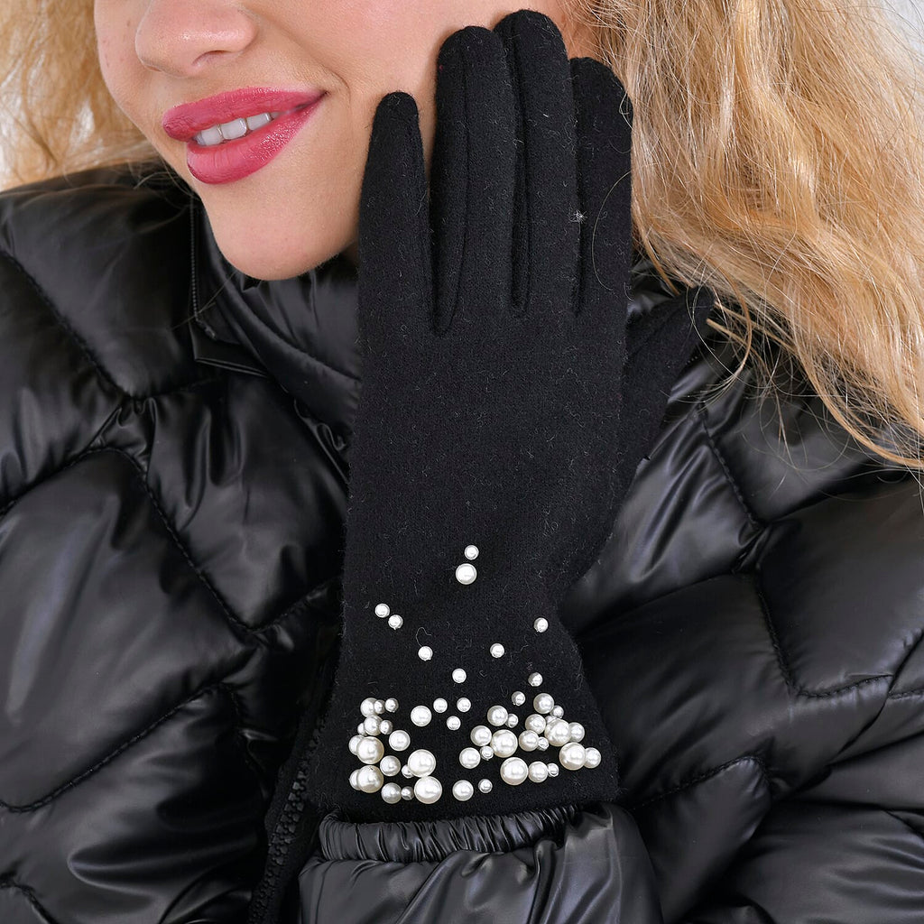 Winter Must-Have - Cashmere Touch Screen Beaded Gloves - Black