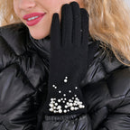 Winter Must-Have - Cashmere Touch Screen Beaded Gloves - Black