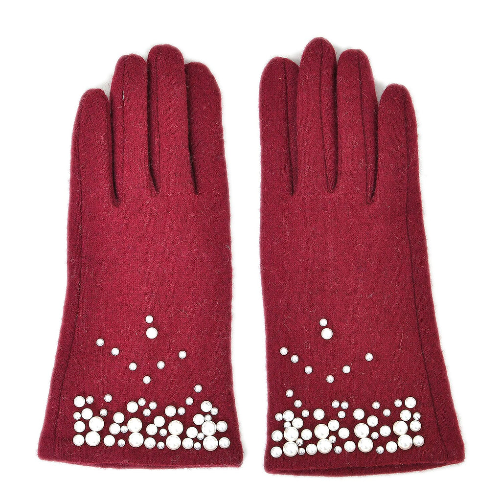 Winter Must-Have - Cashmere Touch Screen Beaded Gloves - Burgundy